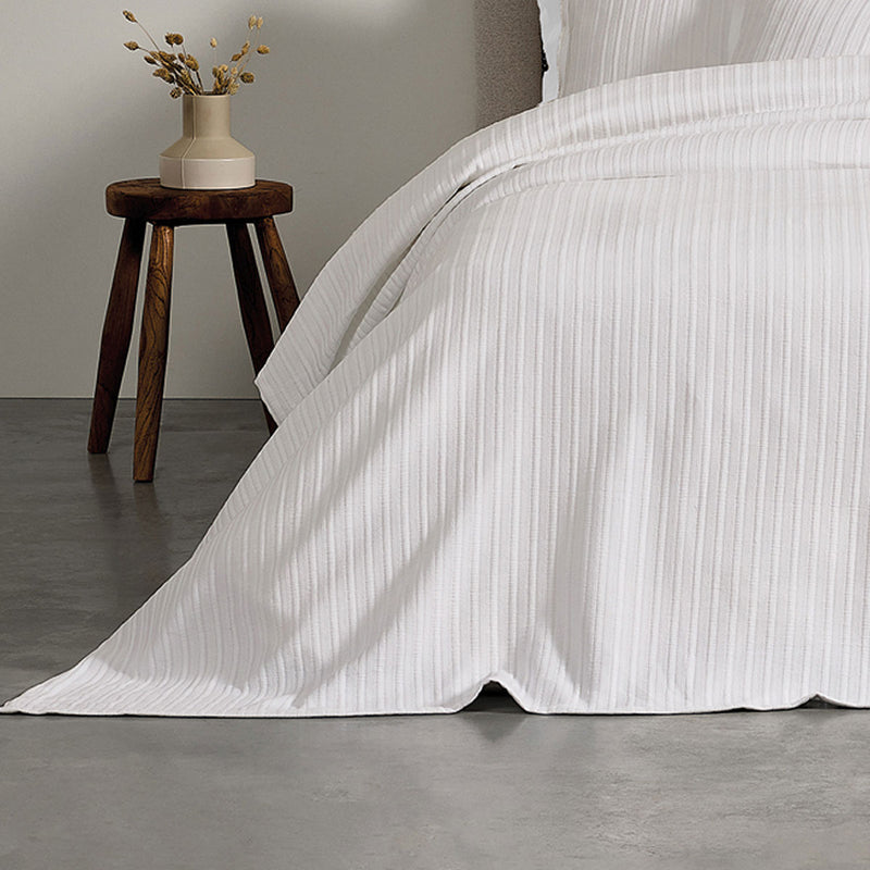 Bianca Evora White Cotton Jacquard Coverlet Set Super King