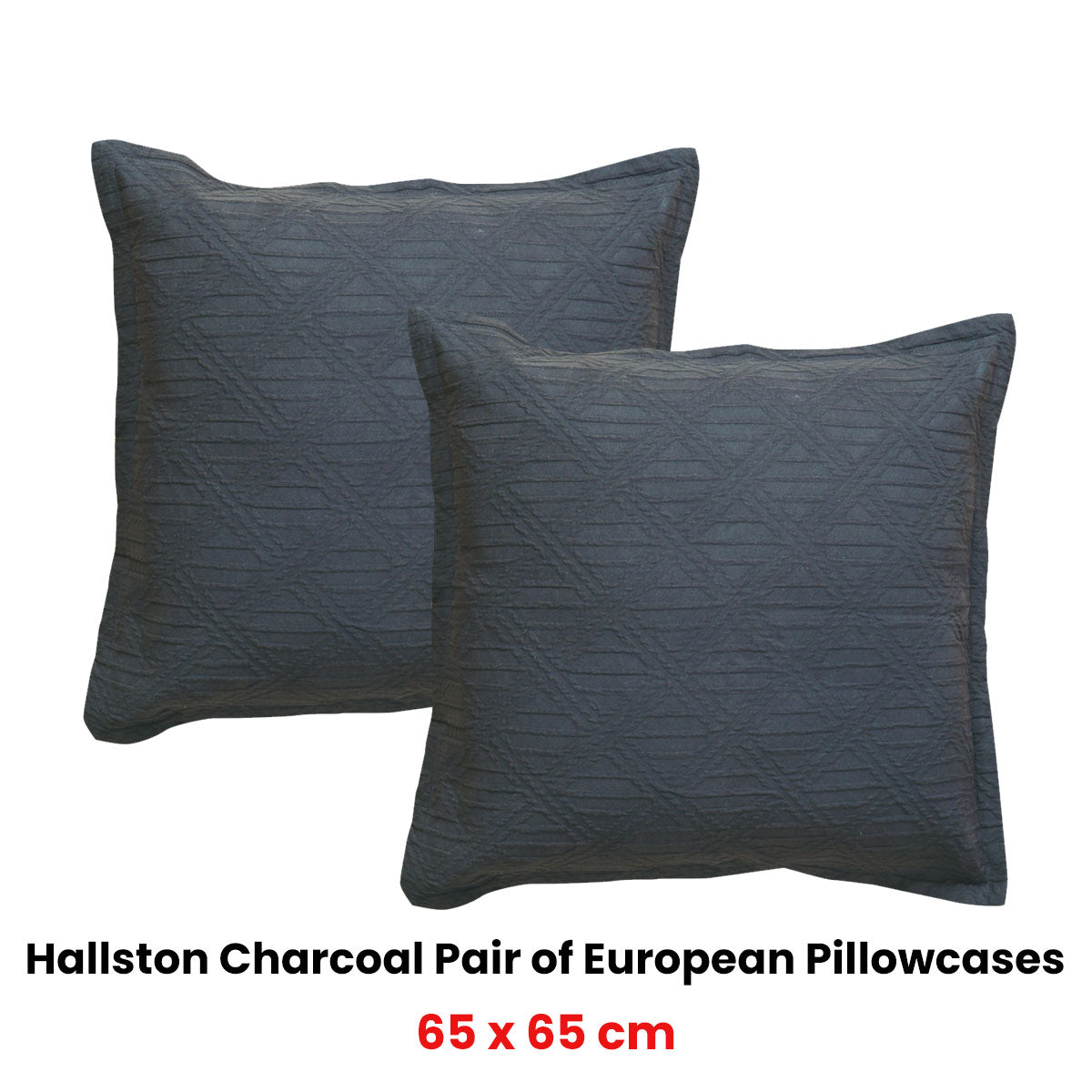 Bianca Pair of Hallston Charcoal European Pillowcases 65 x 65cm