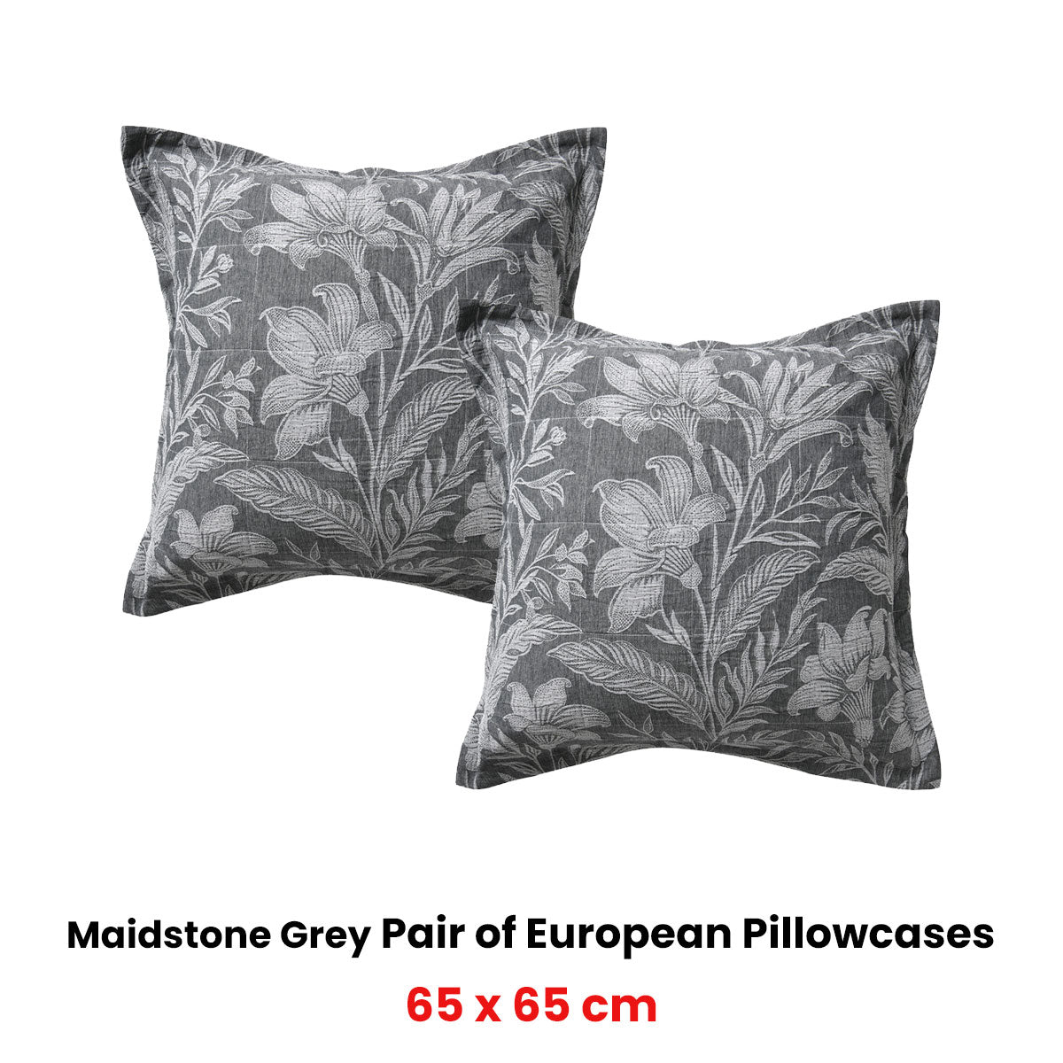 Bianca Pair of Maidstone Grey European Pillowcases 65 x 65cm