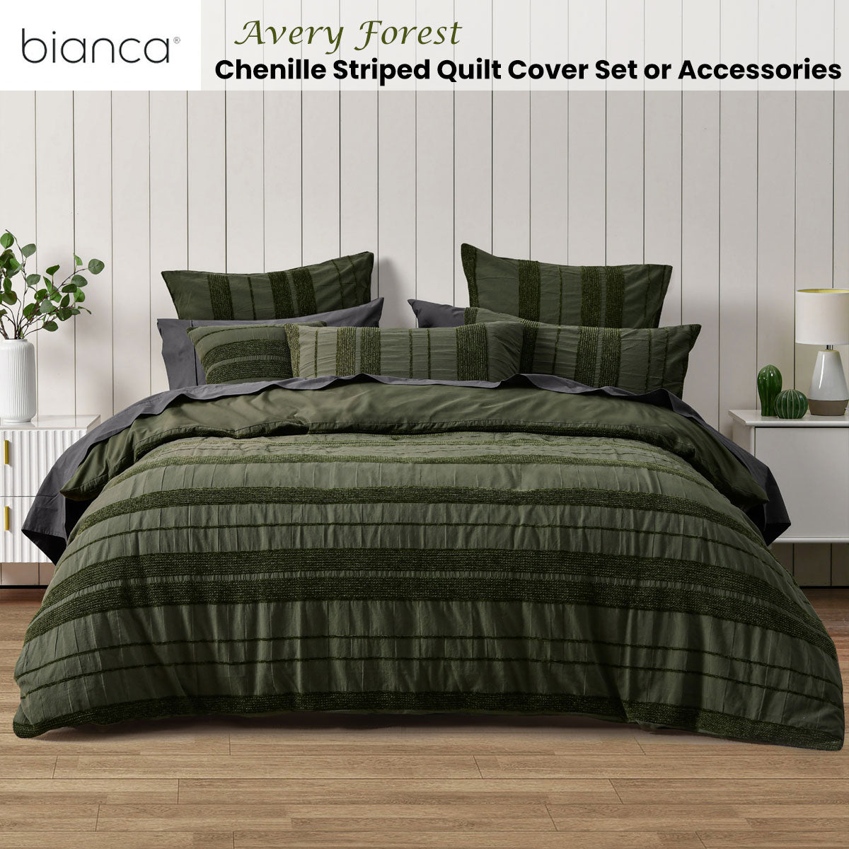 Bianca Avery Forest Chenille Striped Quilt Cover Set King