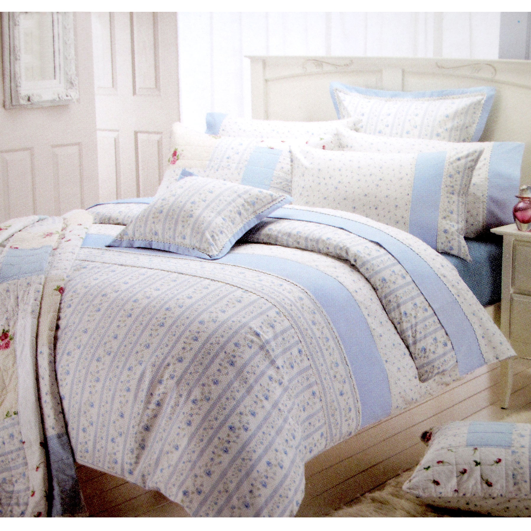 Belmondo 225TC Ashby Rose Blue Quilt Cover Set KING