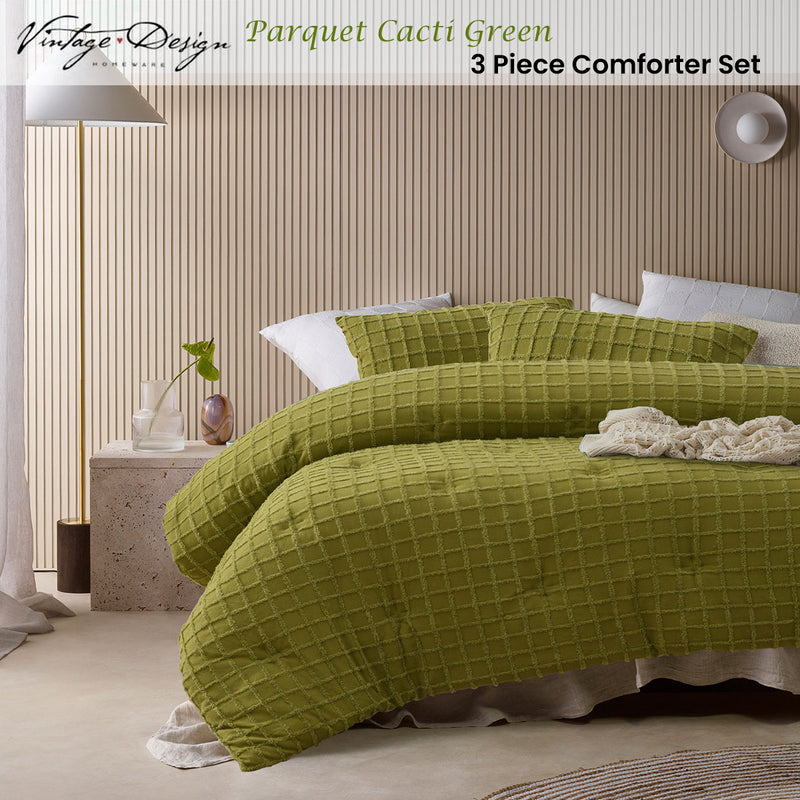 Vintage Design Homewares Parquet Cacti Green Comforter Set Queen