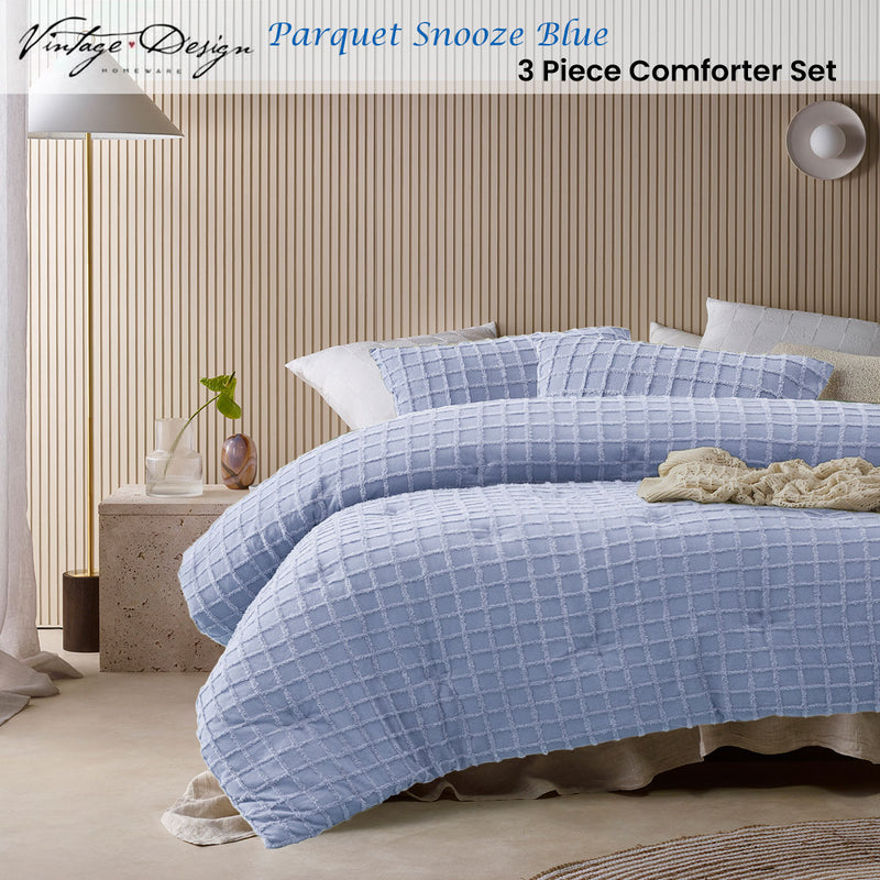 Vintage Design Homewares 3 Pcs Parquet Snooze Blue Comforter Set Queen