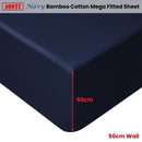 Accessorize Navy Bamboo Cotton Mega Fitted Sheet 50cm Wall Queen