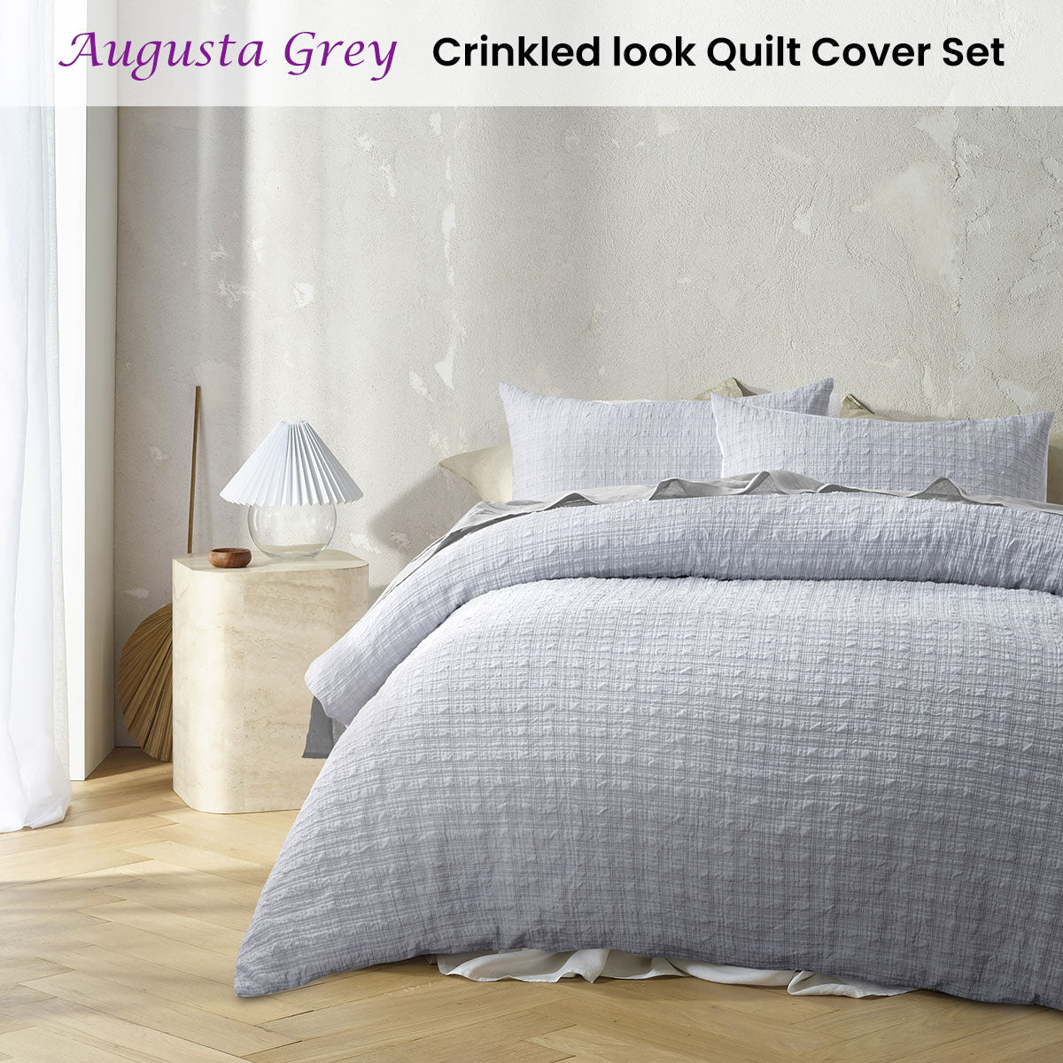 Accessorize Augusta Grey Ruched Quilt Cover Set Double