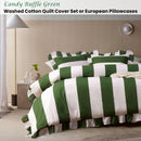 Vintage Design Homewares Candy Ruffle Green Striped Washed Cotton Quilt Cover Set Queen