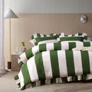 Vintage Design Homewares Candy Ruffle Green Striped Washed Cotton Quilt Cover Set Super King
