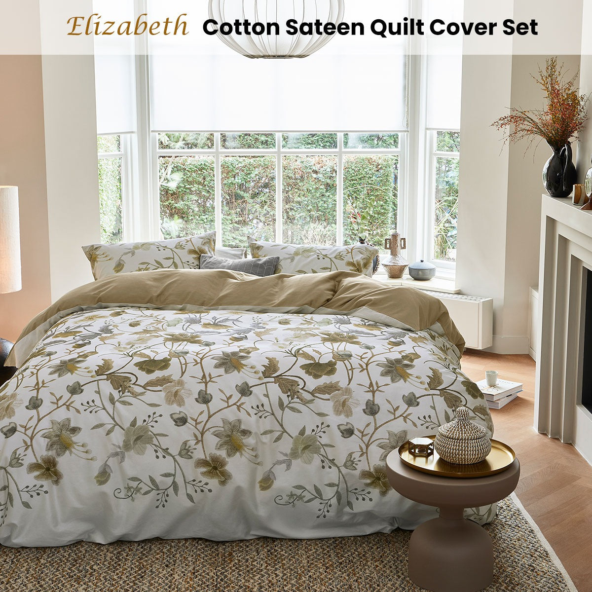 Bedding House Elizabeth White Cotton Sateen Quilt Cover Set Queen