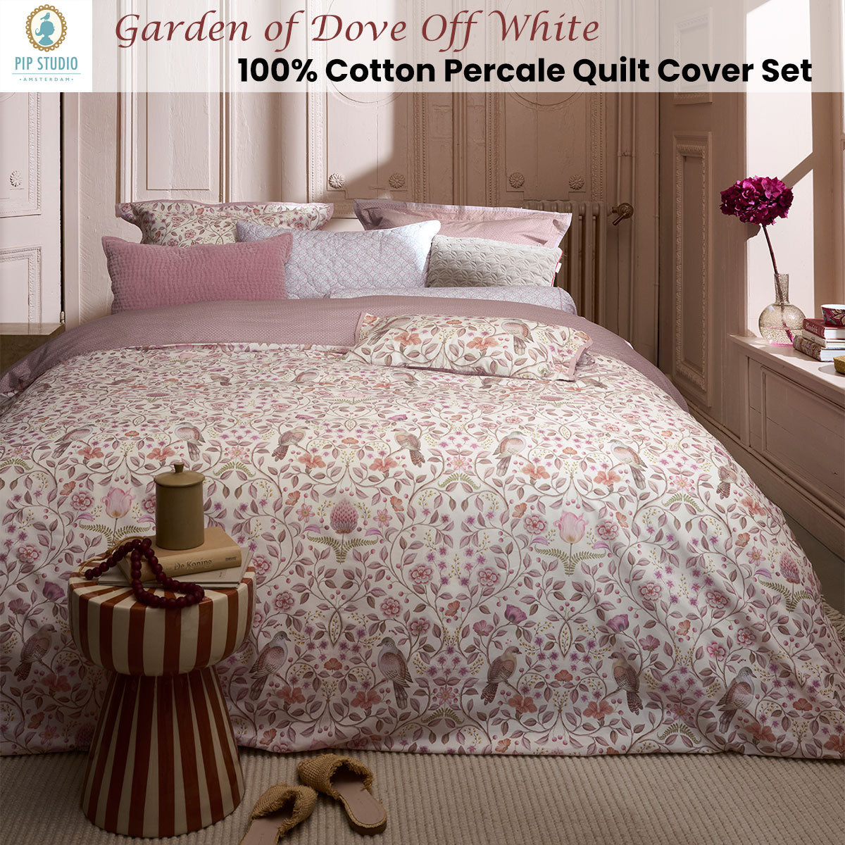 PIP Studio Garden of Dove Off White Cotton Quilt Cover Set Queen