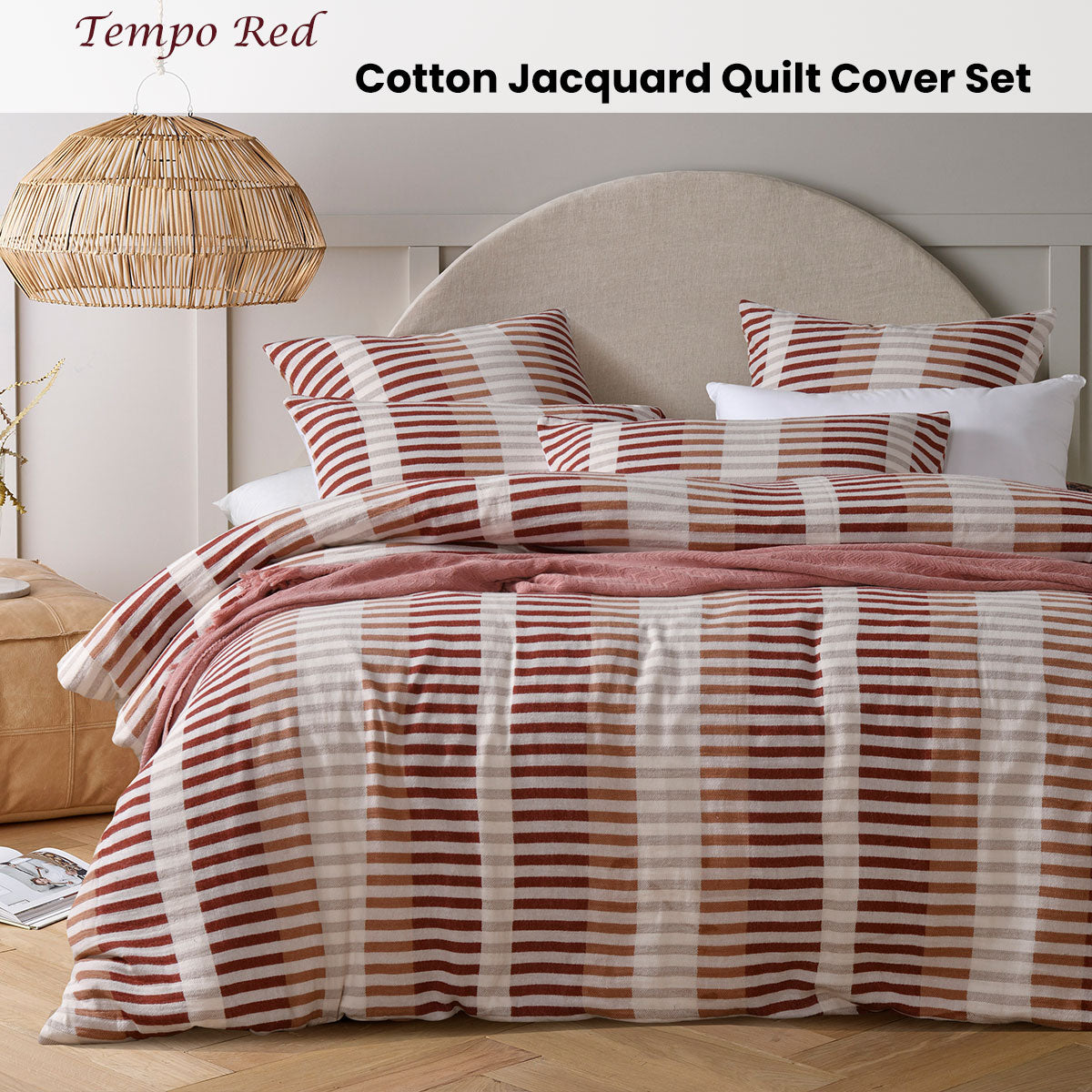 Vintage Design Homewares Tempo Red Cotton Jacquard Quilt Cover Set King
