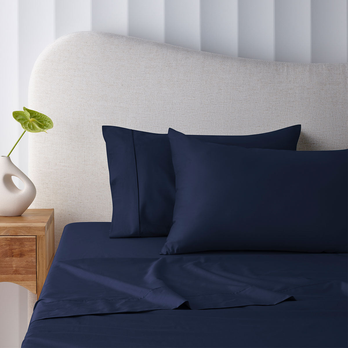Accessorize 400TC Navy Bamboo Cotton Mega Sheet Set 50cm Wall Super King
