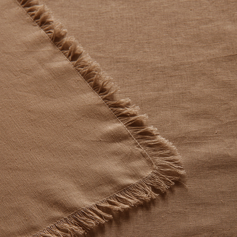 Vintage Design Homewares Gypsy Terracotta Fringed Washed Linen Cotton Tablecloth 130cm x 180cm