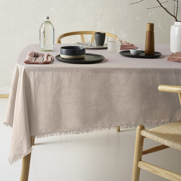 Vintage Design Homewares Gypsy Natural Fringed Washed Linen Cotton Tablecloth 150cm x 230cm