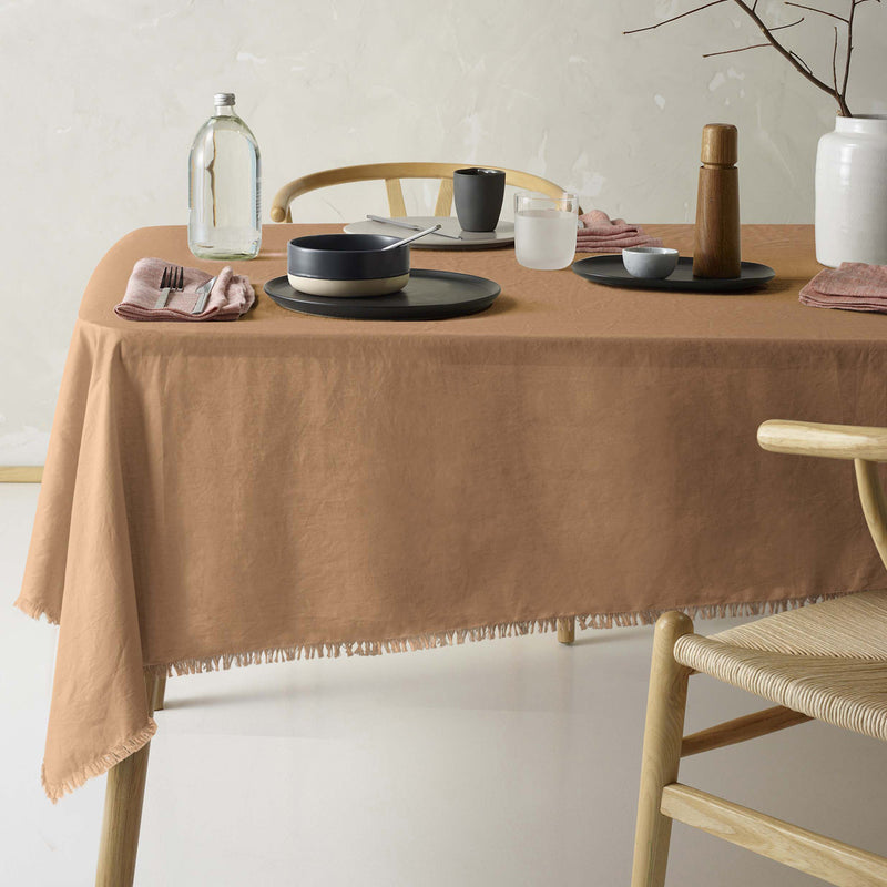 Vintage Design Homewares Gypsy Terracotta Fringed Washed Linen Cotton Tablecloth 150cm x 230cm