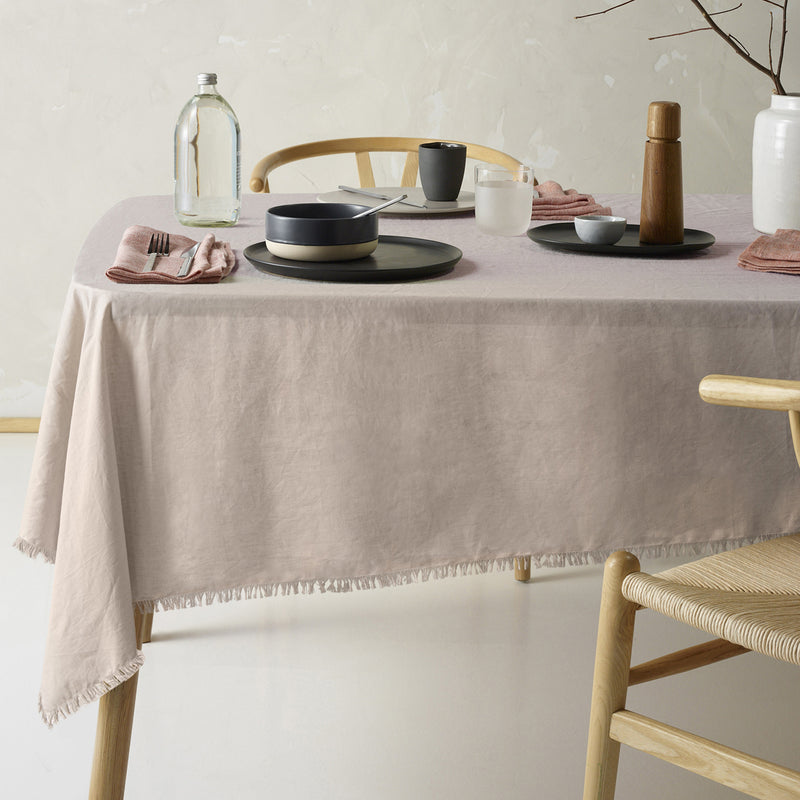 Vintage Design Homewares Gypsy Natural Fringed Washed Linen Cotton Tablecloth 150cm x 300cm