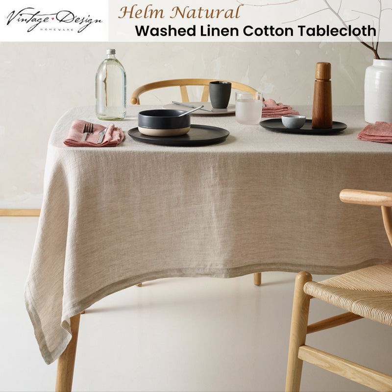 Vintage Design Homewares Helm Natural Washed Linen Cotton Tablecloth 150cm x 230cm