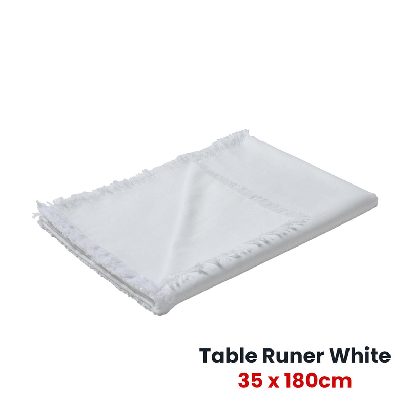 Vintage Design Homewares Gypsy White Washed Linen Cotton Table Runner 35 x 180cm