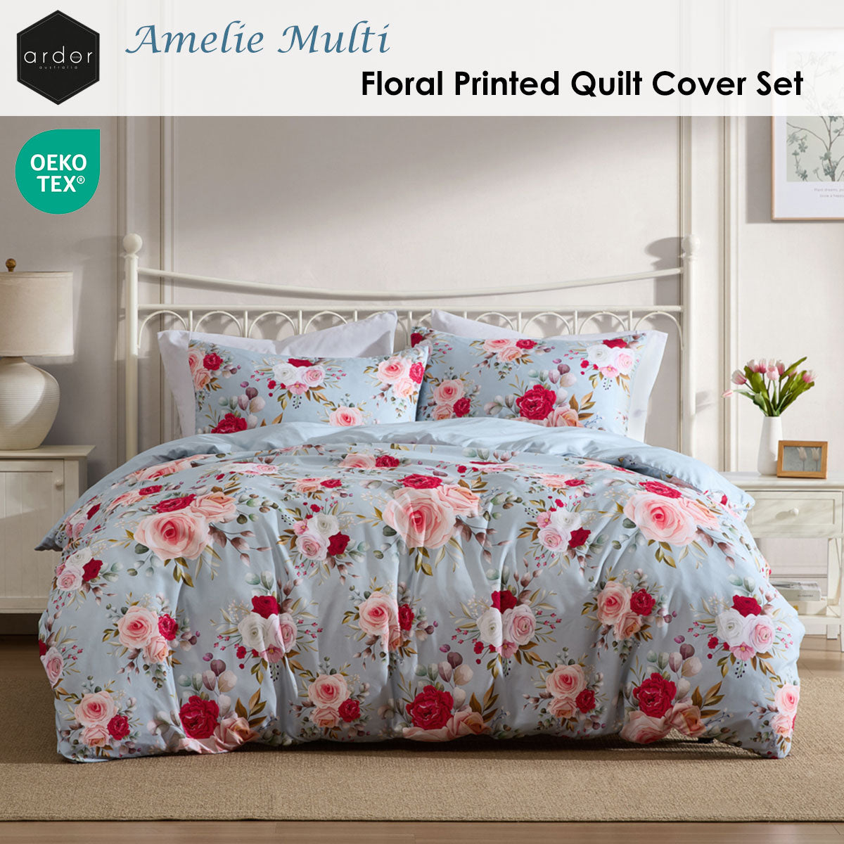 Ardor Amelie Multi Floral Printed Quilt Cover Set Queen