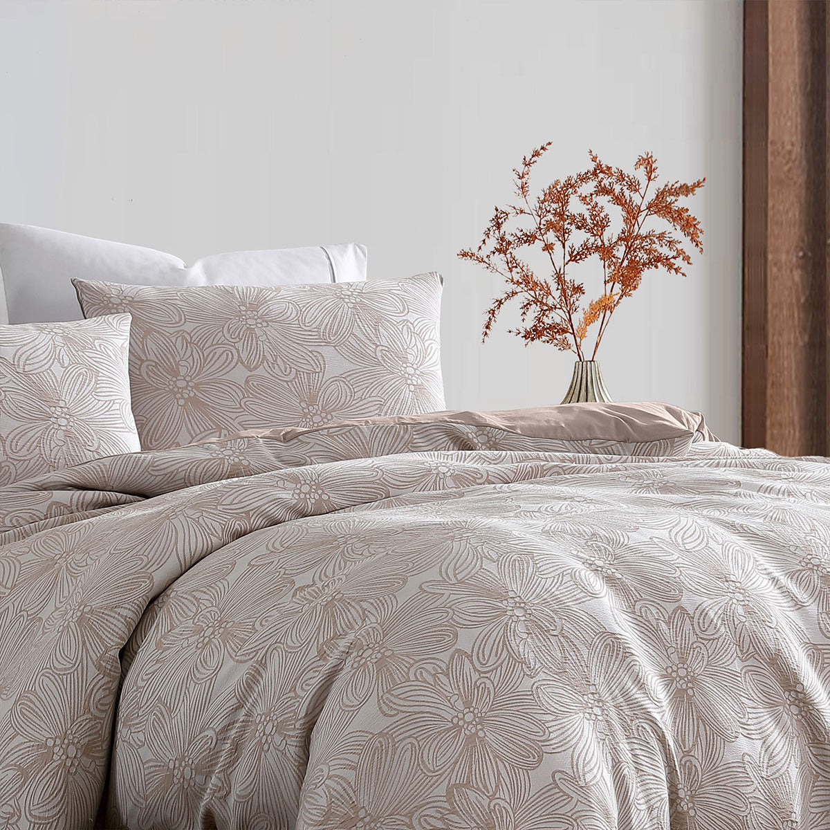 Ardor Avena Almond Textured Floral Jacquard Quilt Cover Set Queen