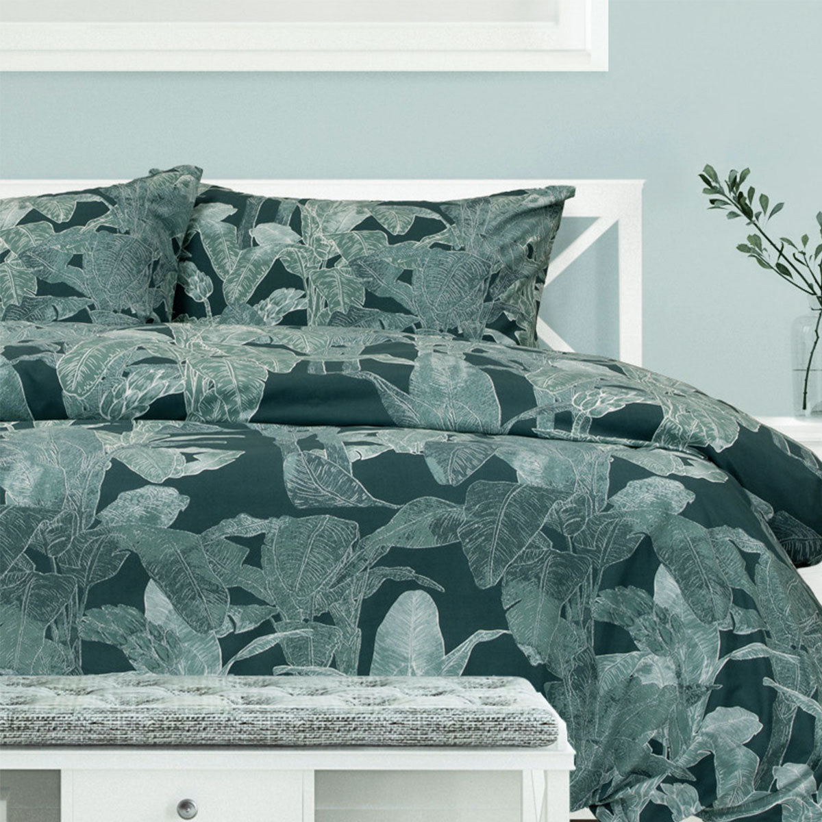 Ardor Indra Teal Palm Leaf Printed Quilt Cover Set King