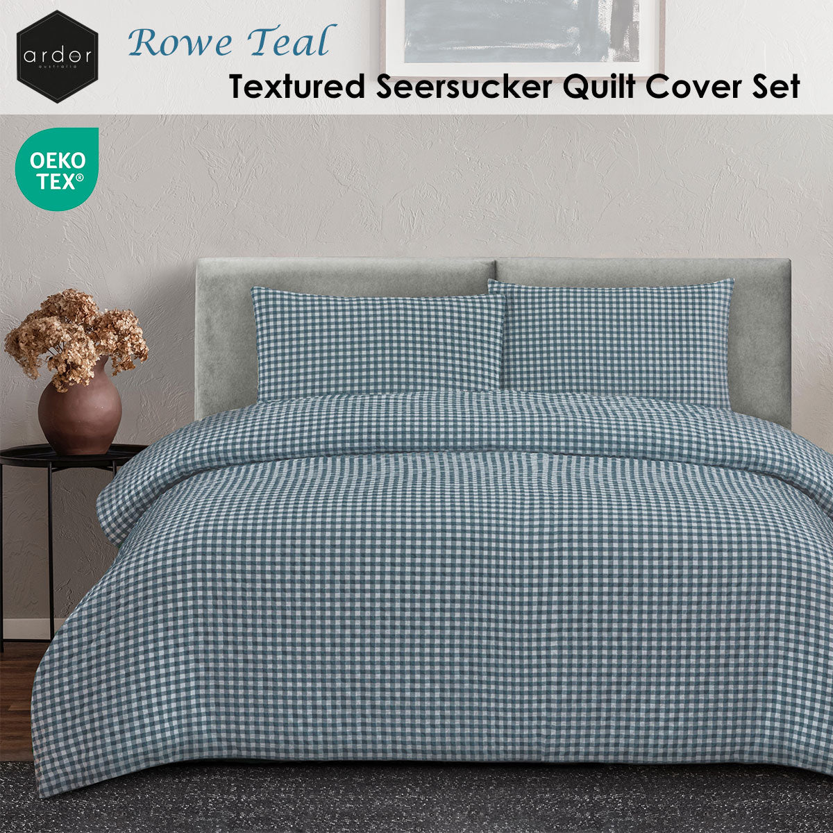 Ardor Rowe Teal Textured Seersucker Quilt Cover Set King