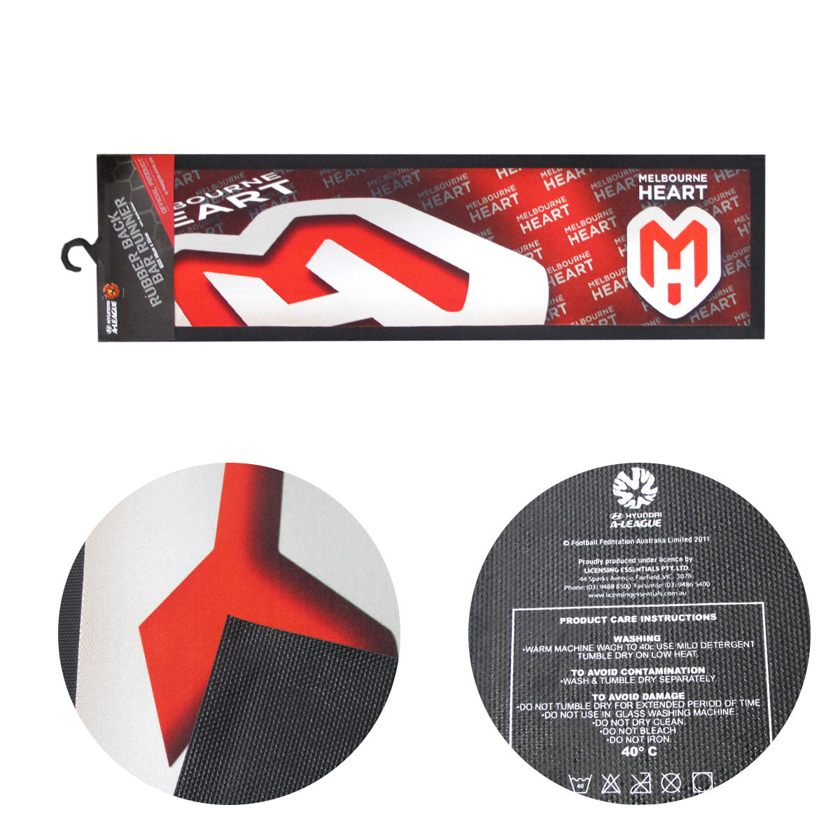 A-League Melbourne Heart Rubber Back Bar Runner 25 x 89 cm