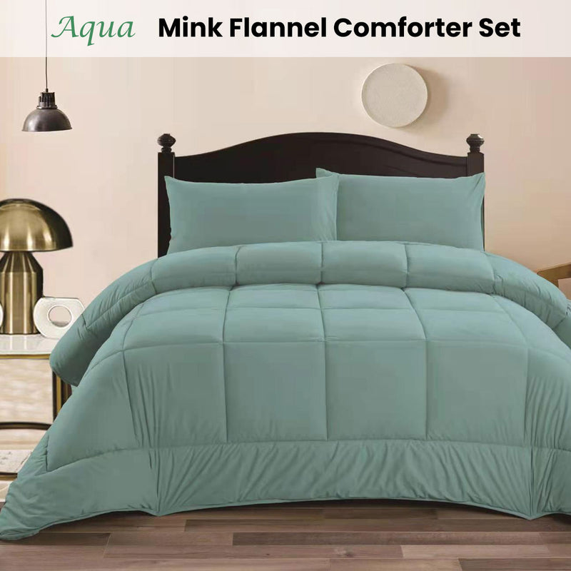 Ramesses Aqua 3- Piece Mink Flannel Comforter Set Queen