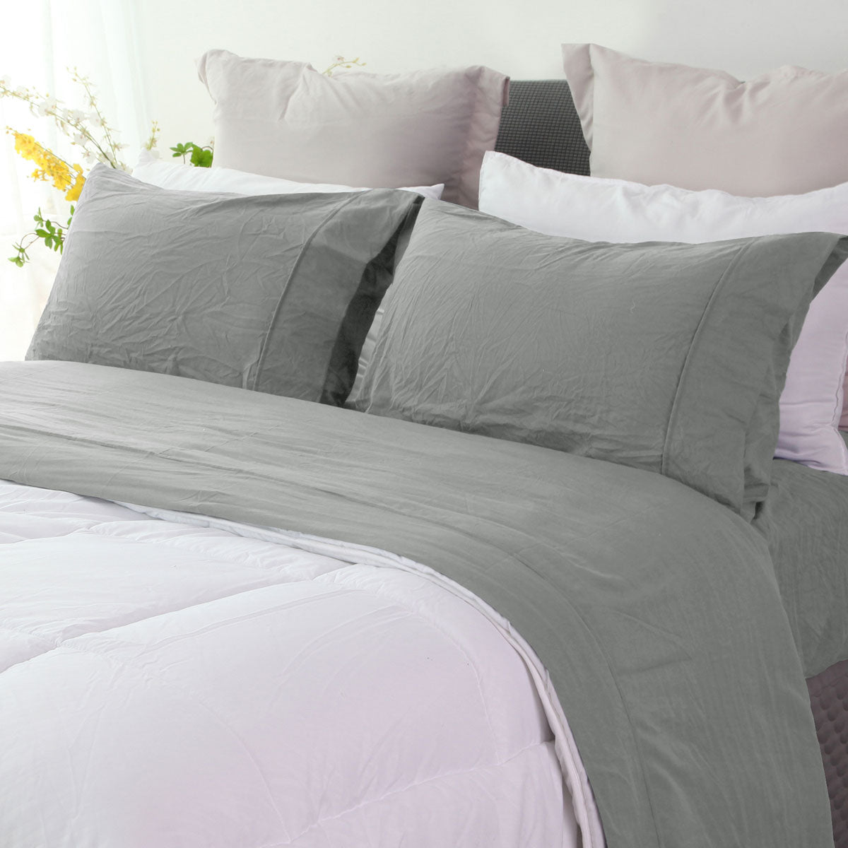 Ramesses Charcoal Pebble Wash Linen Look Alternative Sheet Set King Single