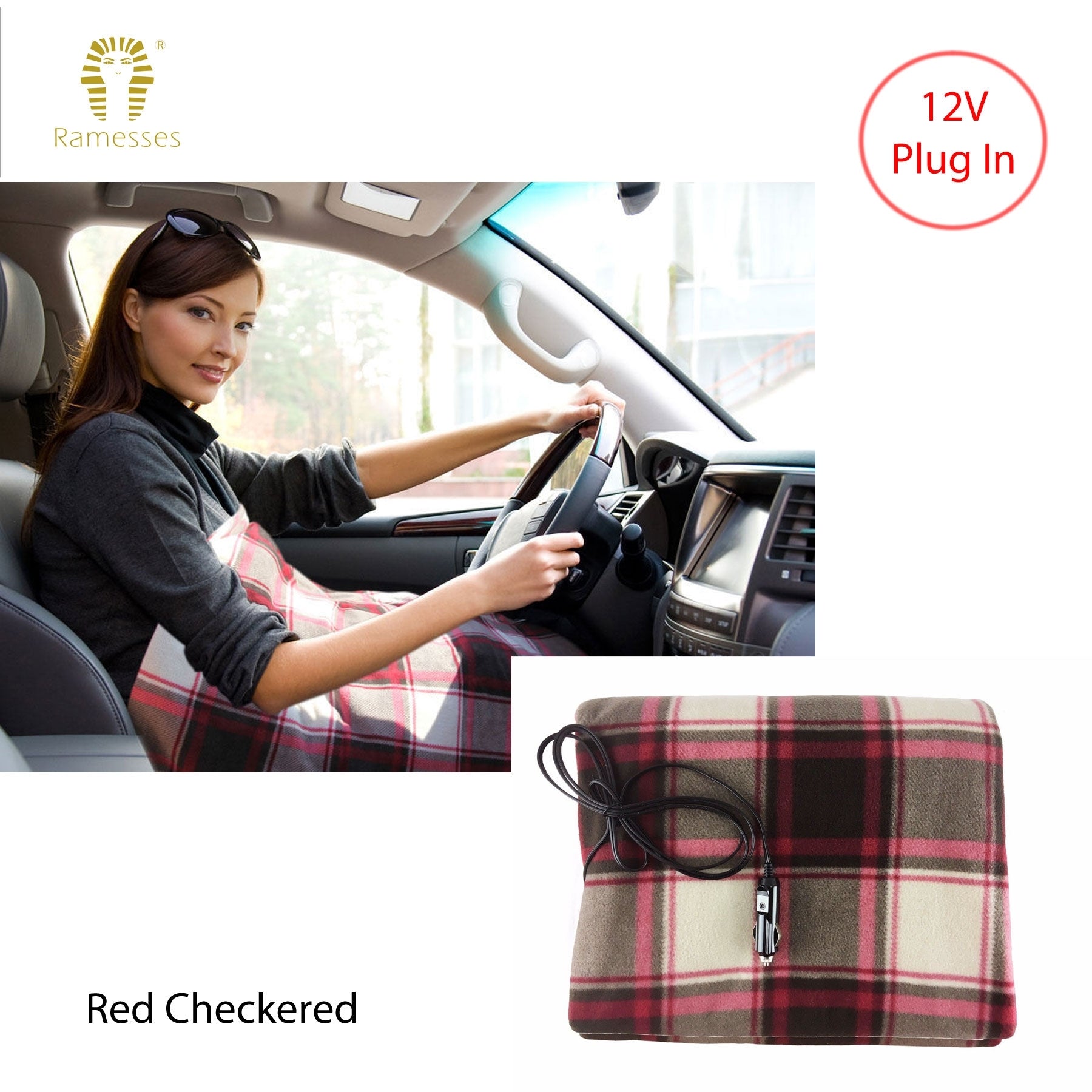 Ramesses Electric heated Car Snuggle 110 x 150 cm Red Checkered