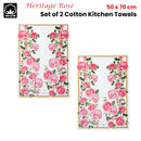 Ashdene Set of 2 Heritage Rose Cotton Kitchen Tea Towels 50 x 70 cm