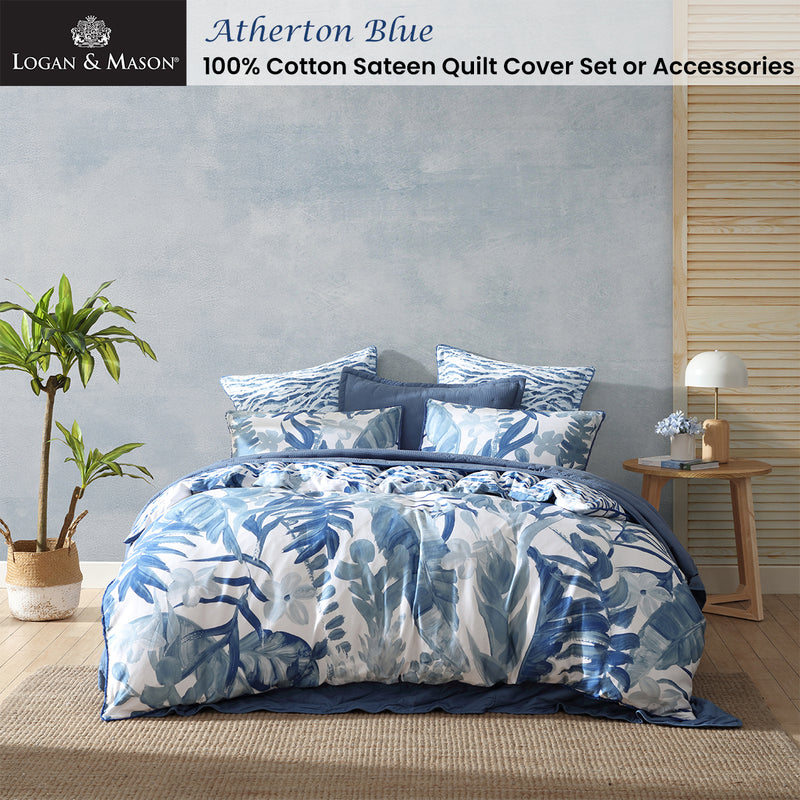 Logan and Mason 250TC Atherton Blue Cotton Sateen Quilt Cover Set Queen