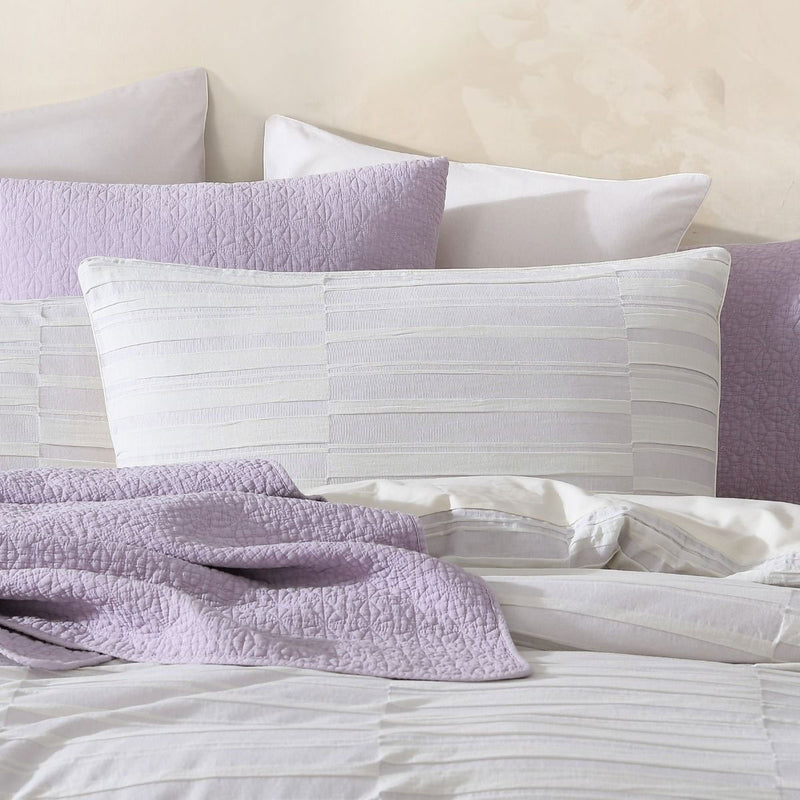 Platinum Collection Balmoral Lilac 100% Cotton Woven Check Stripes Quilt Cover Set Super King