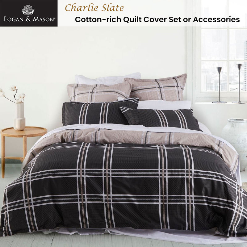 Logan and Mason Charlie Slate Quilt Cover Set Super King