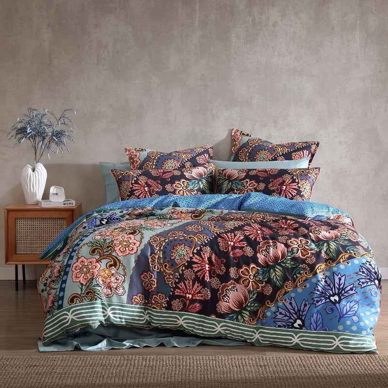 Logan and Mason 250TC Decorah Multi Cotton Sateen Quilt Cover Set Queen