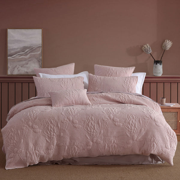 Platinum Collection Flourish Rose 100% Cotton Textured Quilt Cover Set Queen