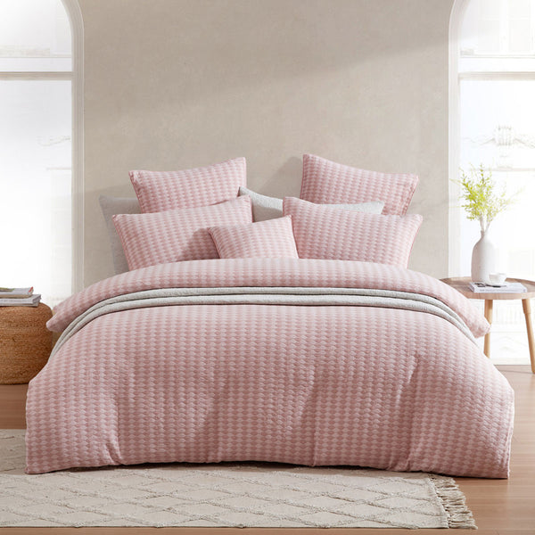 Platinum Collection Frankie Blush Honeycomb Waffle Jacquard Quilt Cover Set Queen