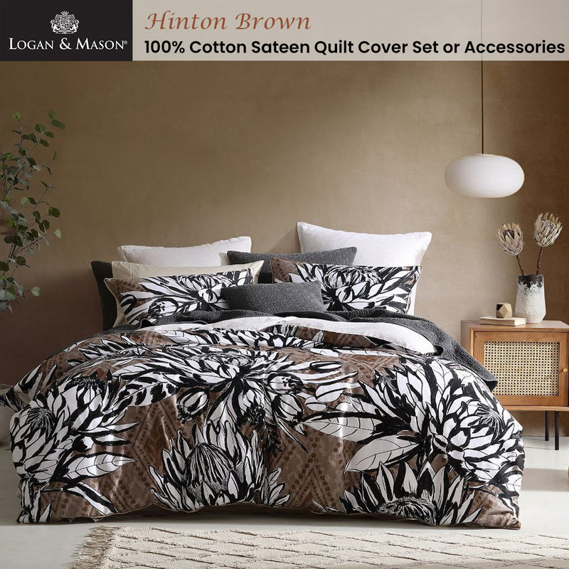 Logan and Mason 250TC Hinton Brown Cotton Sateen Quilt Cover Set Queen