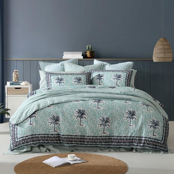 Logan and Mason 250TC Kimba Teal Cotton Sateen Quilt Cover Set King