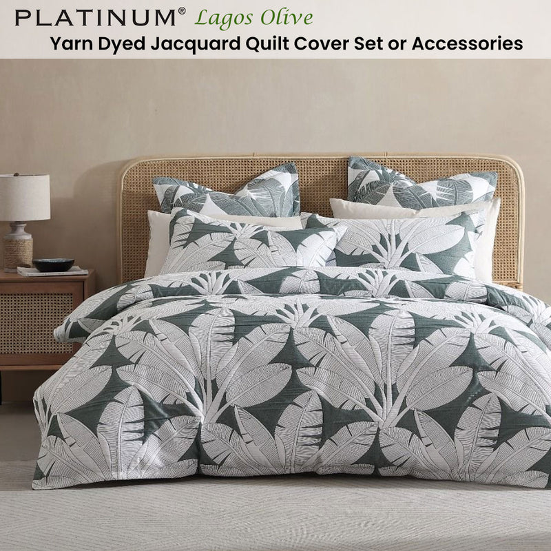 Platinum Collection Lagos Olive Yarn Dyed Jacquard Quilt Cover Set Queen