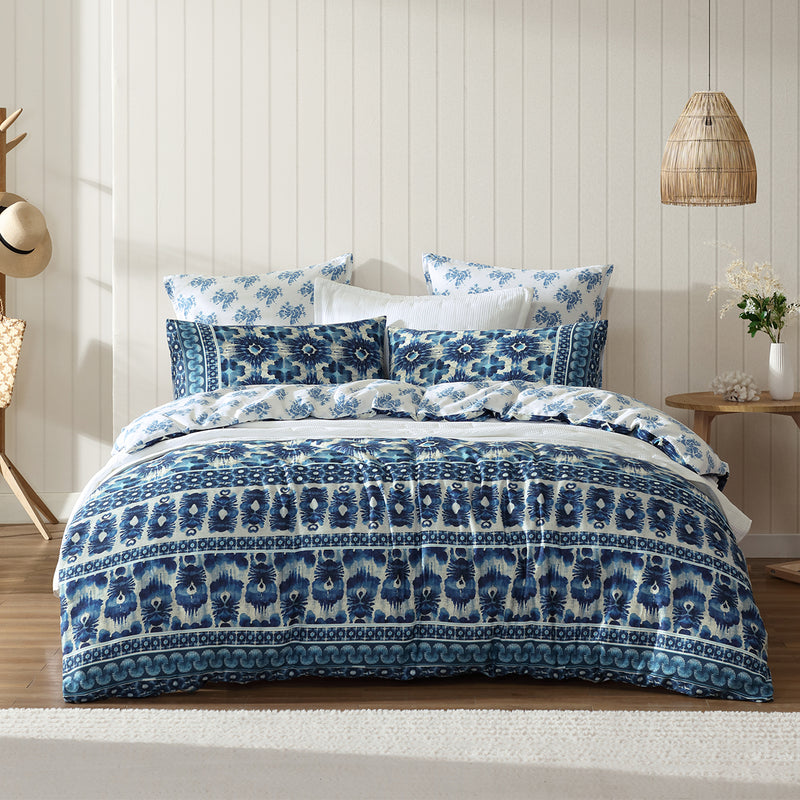 Logan and Mason 250TC Woolamai Blue Cotton Sateen Quilt Cover Set King