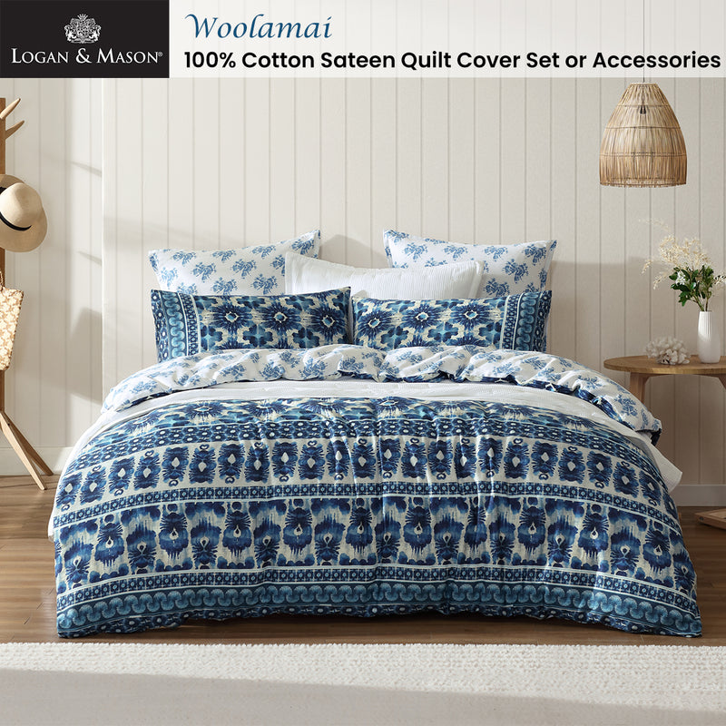 Logan and Mason 250TC Woolamai Blue Cotton Sateen Quilt Cover Set King