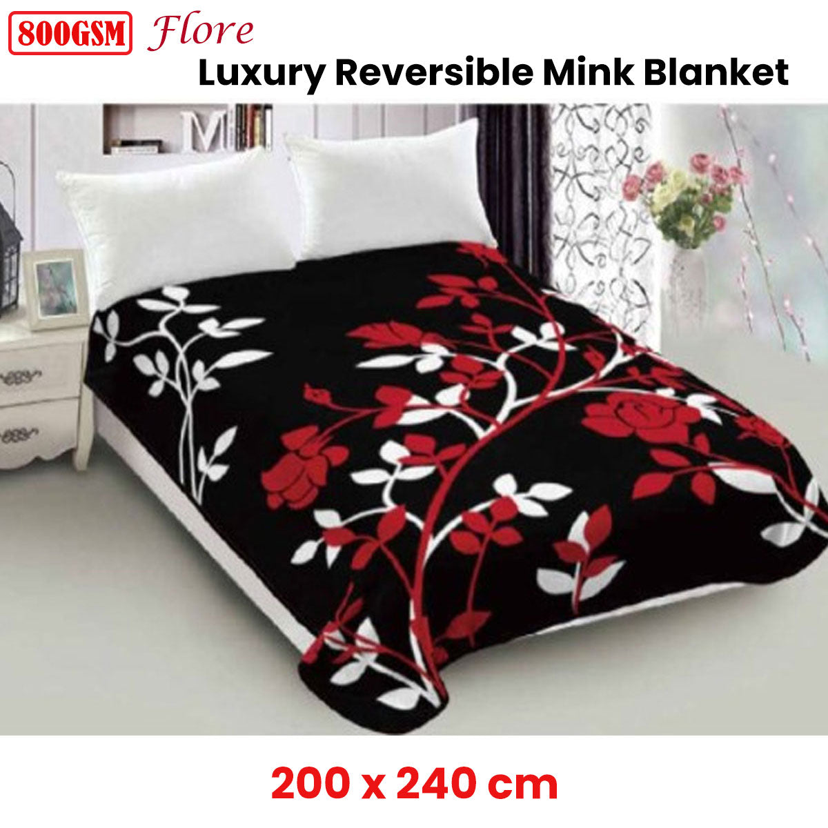 Lylac Homewares 800GSM Luxury Reversible Mink Blanket Flore Queen