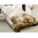 800GSM Luxury Reversible Animal Pattern Mink Blanket Queen 200 x 240 cm Lion Tiger Brown