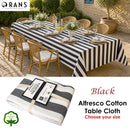 Rans Black Alfresco Stripes Cotton Tablecloth - Choose from 2 sizes 150cm x 250cm
