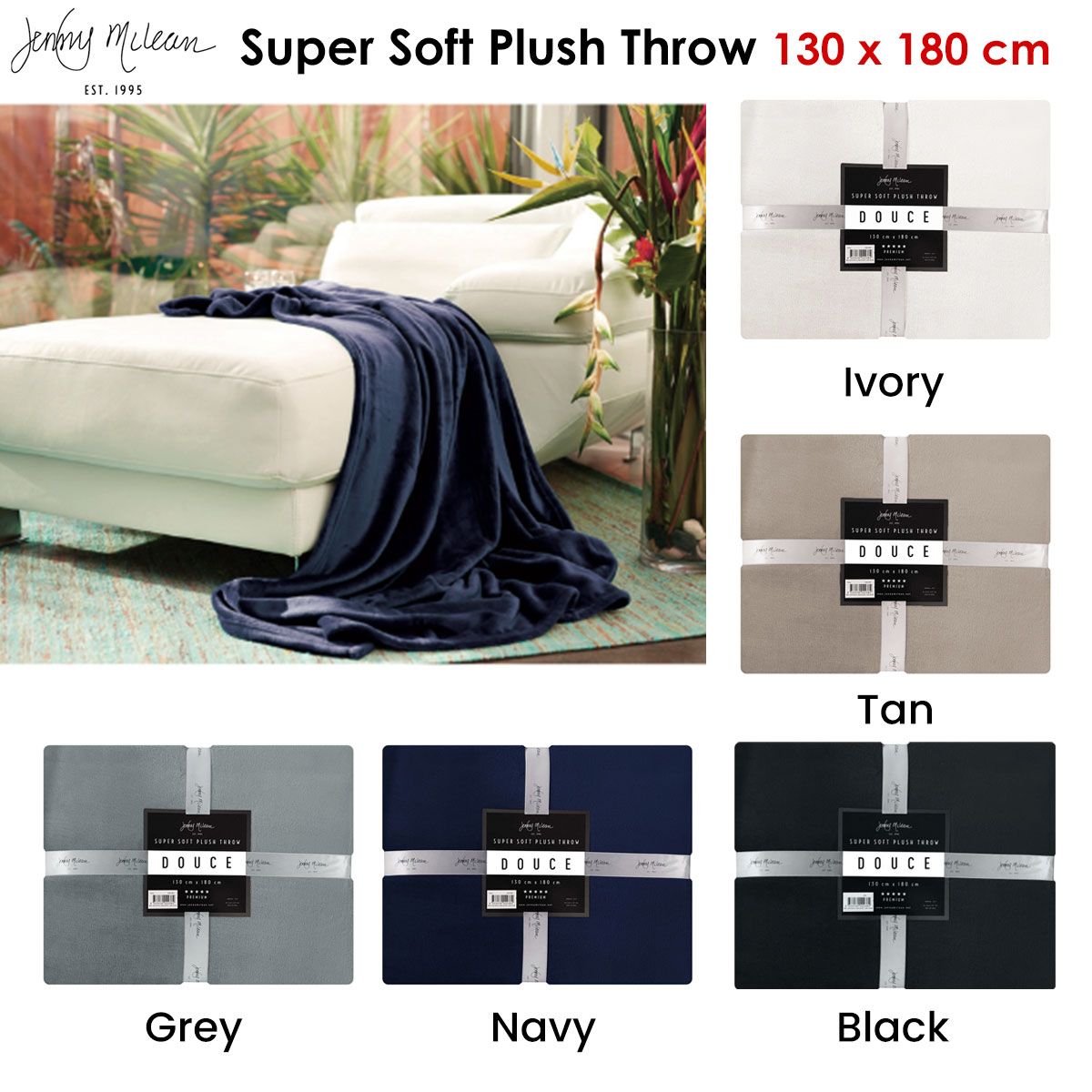 Jenny Mclean 300GSM Douce Super Soft Plush Throw 130 x 180 cm Ivory