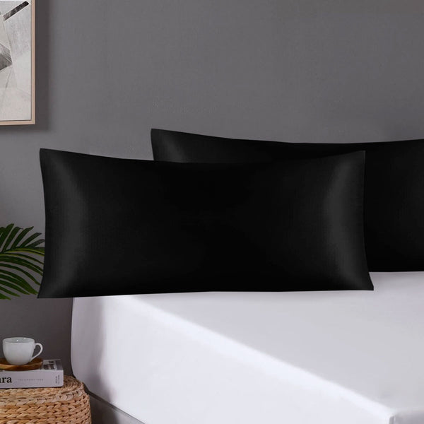 Pair of King Satin Silk Pillowcases with Envelope Closure 51 x 102 cm Black
