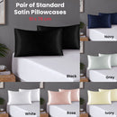Pair of Standard Satin Silk Pillowcases with Envelope Closure 51 x 76 cm Black