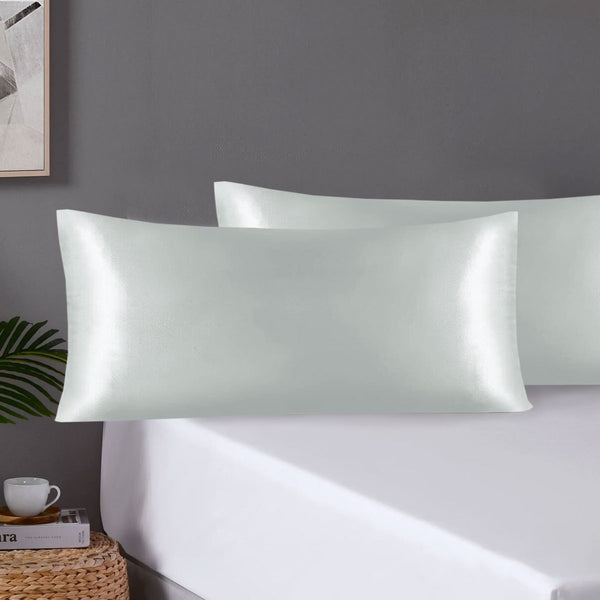 Pair of King Satin Silk Pillowcases with Envelope Closure 51 x 102 cm Grey