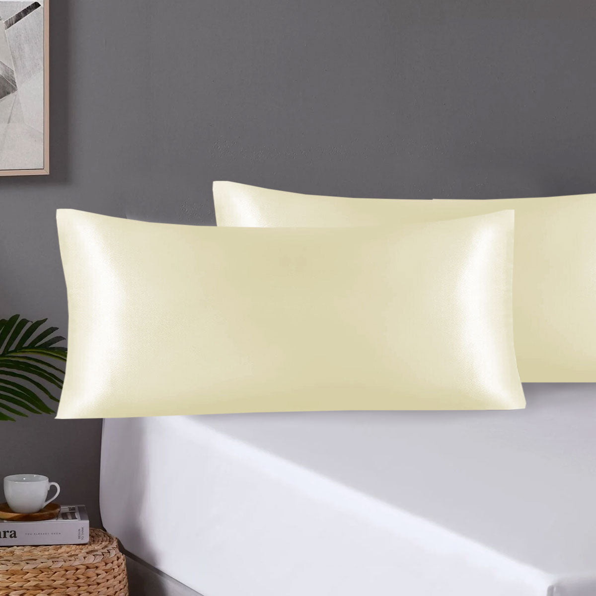 Pair of King Satin Silk Pillowcases with Envelope Closure 51 x 102 cm Ivory