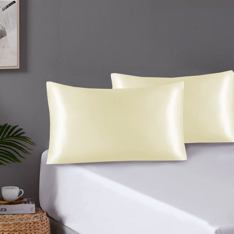 Pair of Standard Satin Silk Pillowcases with Envelope Closure 51 x 76 cm Ivory